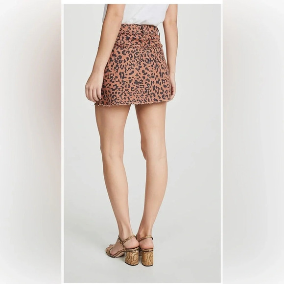 WE THE FREE Leopard Zip Front Raw Edge Mini Skirt leopard denim high rise waist - Picture 1 of 7